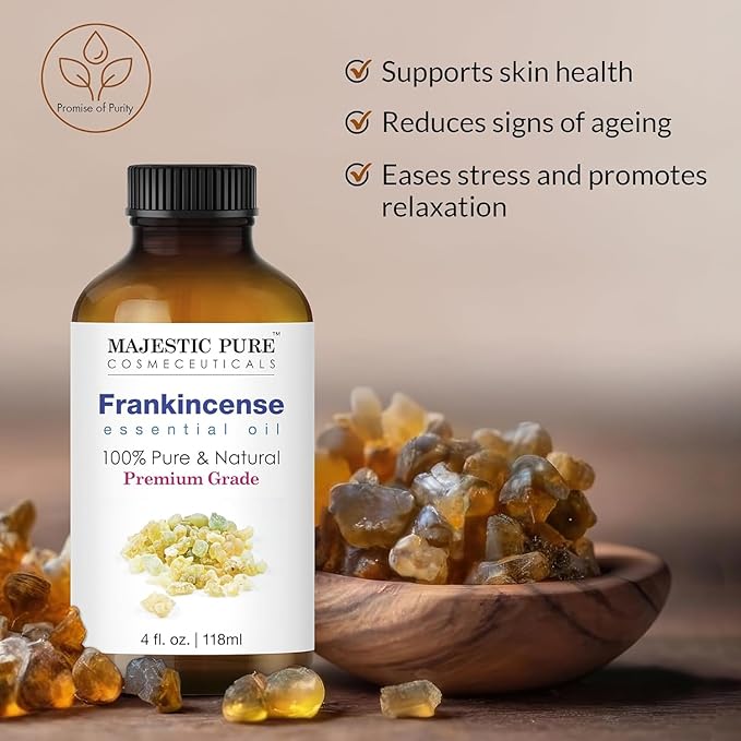 Majestic Pure Essential Oil with Glass Dropper - 100% Pure and Natural - Essential Oils for Diffuser, Aromatherapy, Soap and Candle Making, Frankincense Essential Oil, Frankincense Oil, 4FlOz Pack of2 - Bloomnest