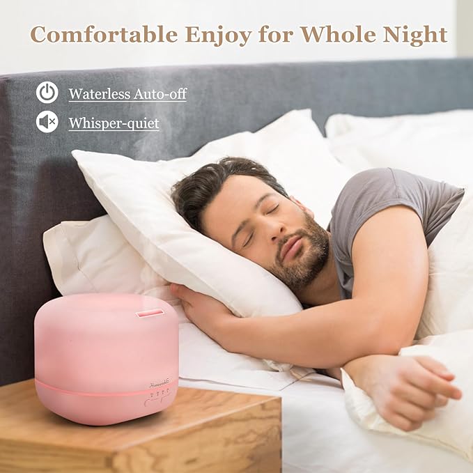 Aromatherapy Essential Oil Diffuser for Room: Air Humidifier Aroma Scent Cool Mist Colorful Lights Cute Small Large Waterless Auto Off Ultrasonic Diffusers for Home Bedroom Pink (300ml) - Bloomnest