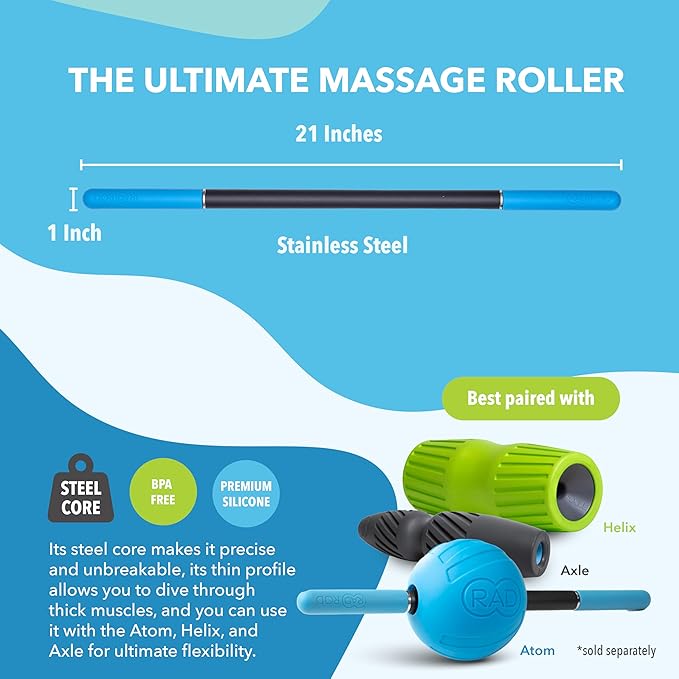 RAD Rod – 21in Compact Deep Tissue Massage Roller Stick – Myofascial Release Tool for Legs, Back, Neck, Arms & Shoulders – Muscle Roller for Mobility & Recovery