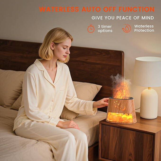 Essential Oil Diffuser : 260ml Aromatherapy Diffuser & Himalayan Salt Lamp with Remote Control & Timer,Cool Mist Humidifier with 8 Colors LED Lights & Auto-Off for Bedroom,Offce,Yoga Room(Wood Grain) HEEYCEMUS