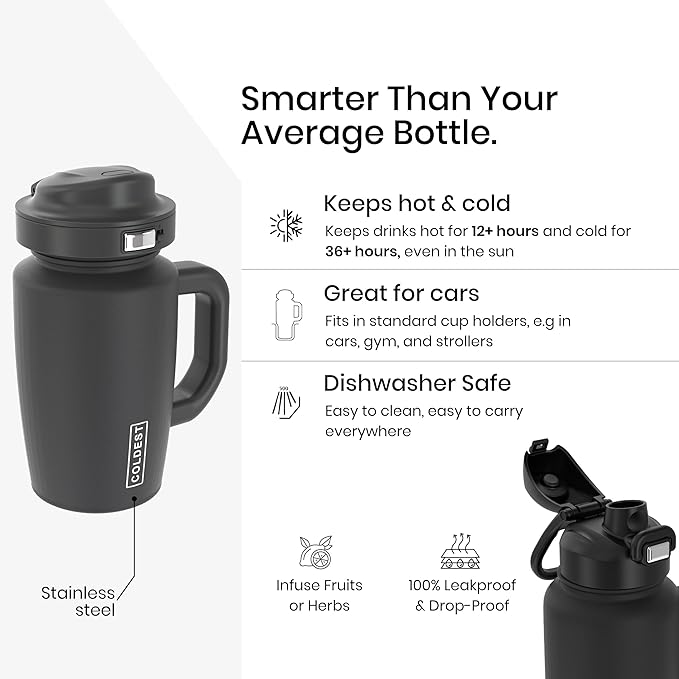 Coldest Tumbler with Handle & Coffee Lid - 100% Spill Proof Tumbler (3 Lids) - Stainless Steel Insulated Leakproof Tumblers for Women & Men - Cup Holder Friendly - 15 oz (Bats and Cats) - Bloomnest