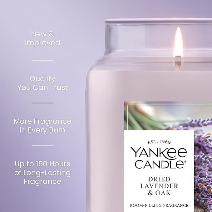 Yankee Candle, Dried Lavender & Oak Fall Scented Candle, 22oz Large Jar with up to 150 Hour Burn Time - Bloomnest