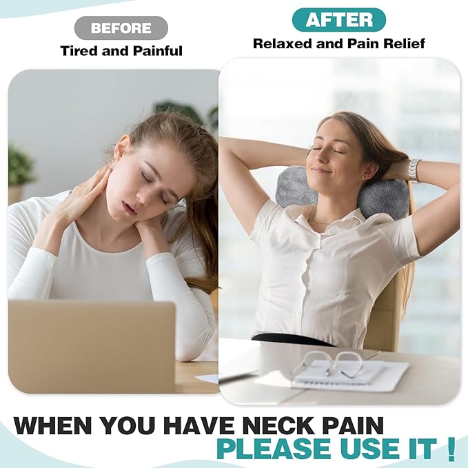1 Pc Neck Pillow for Recliner Headrest Pillow Bone Shaped Chair Plush with Adjustable Strap Neck Support and Pain Relief Curve Head Cushion for Car Travel Airplane (Grey) - Bloomnest