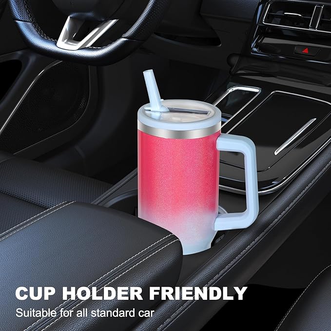40 oz Tumbler with Handle and Flip Straw Lid, Vacuum Insulated Leak Proof Double Walled Stainless Steel Glitter Travel Mug Tumblers, Maintains Cold Ice and Heat for Hours(Pink Blue Gradient) - Bloomnest