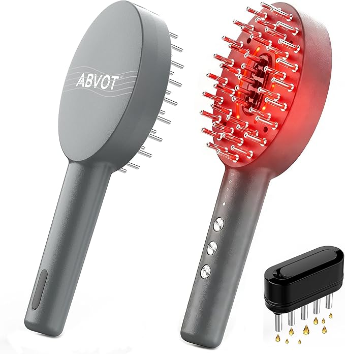 3-in-1 Electric Scalp Massager Brush, Vibrating Scalp Massager Comb with Hair Oil Applicator for Scalp/Face/Body Relaxation, Portable Massager Tool for Home & Travel, Gift for Men & Women(Grey) ABVOT