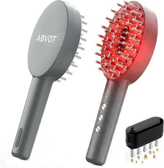 3-in-1 Electric Scalp Massager Brush, Vibrating Scalp Massager Comb with Hair Oil Applicator for Scalp/Face/Body Relaxation, Portable Massager Tool for Home & Travel, Gift for Men & Women(Grey) ABVOT