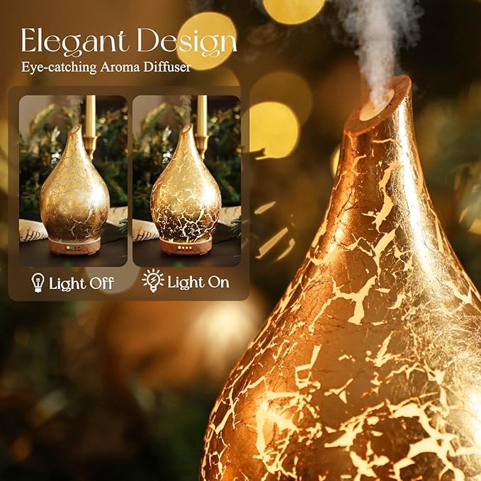 Porseme Essential Oil Diffuser Glass Aromatherapy Ultrasonic Humidifier, Air Refresh Auto Shut-Off, Timer Setting, BPA Free for Home Hotel Yoga Leisure SPA Gift 150ml Last 6H - Bloomnest