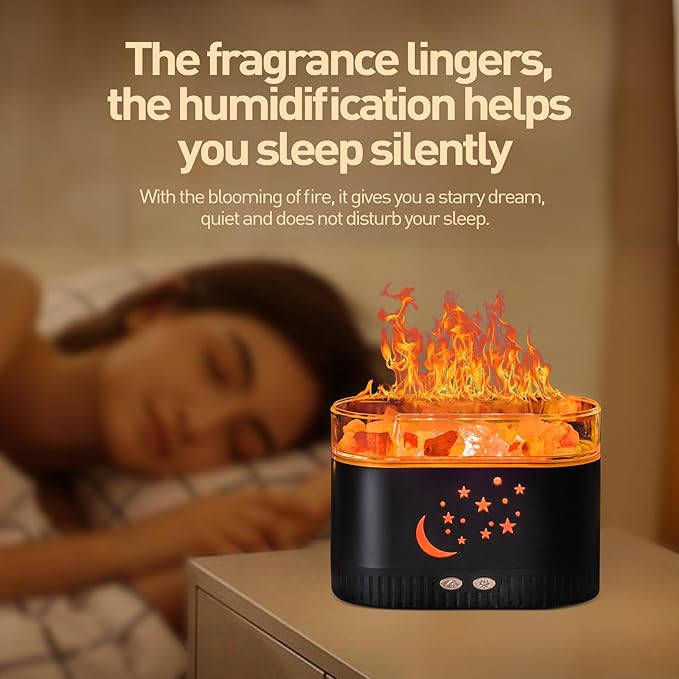 Himalayan Salt Lamp for Essential Oil Diffuser, Fireplace Flame Air Humidifier Diffuser, 7 Colors Aroma Diffuser, Humidifiers for Bedroom with Timer, Gift for Lover, Home, Office, Yoga, Gym 200mL - Bloomnest