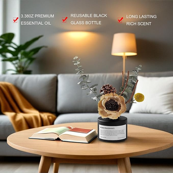 Reed Diffuser Set with Dried Flowers, 3.38fl.oz Fragrance Diffuser with Sticks, Scented Sticks Aroma Diffuser, Home & Office Décor for Air Fresheners, Bathroom (Lime Basil Citrus) - Bloomnest