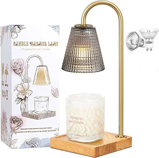 Hong-in Black and Gold Candle Warmer Lamp with Timer Dimmer,Birthday Gifts for Women Mom,House Warming Gifts New Home Room Decor,Vintage Wax Warmer for Scented Wax Jar Candles