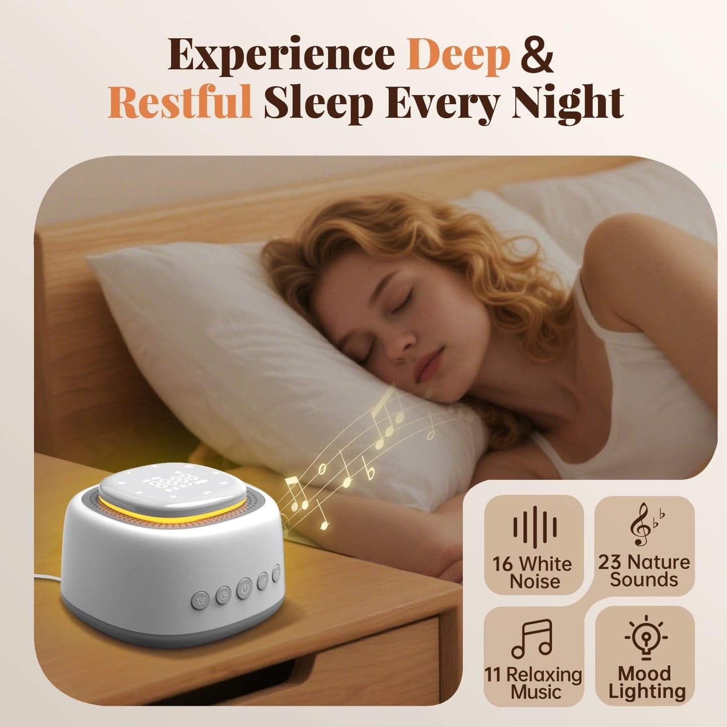 Sound Machine,White Noise Sound Machine with 50 Soothing Sounds 9-Color Night Light Memory Function Timer Alarm Clock &11 Volume Levels Portable Noise Machine for Sleeping Baby Kids Adults Travel Home
