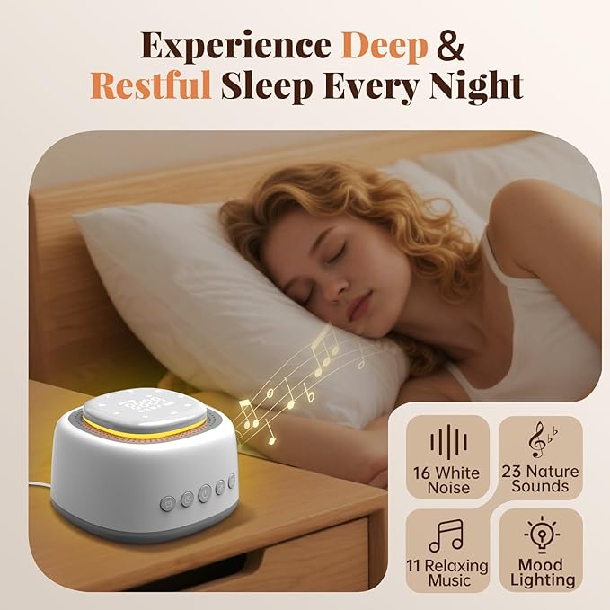 Sound Machine,White Noise Sound Machine with 50 Soothing Sounds 9-Color Night Light Memory Function Timer Alarm Clock &11 Volume Levels Portable Noise Machine for Sleeping Baby Kids Adults Travel Home - Bloomnest