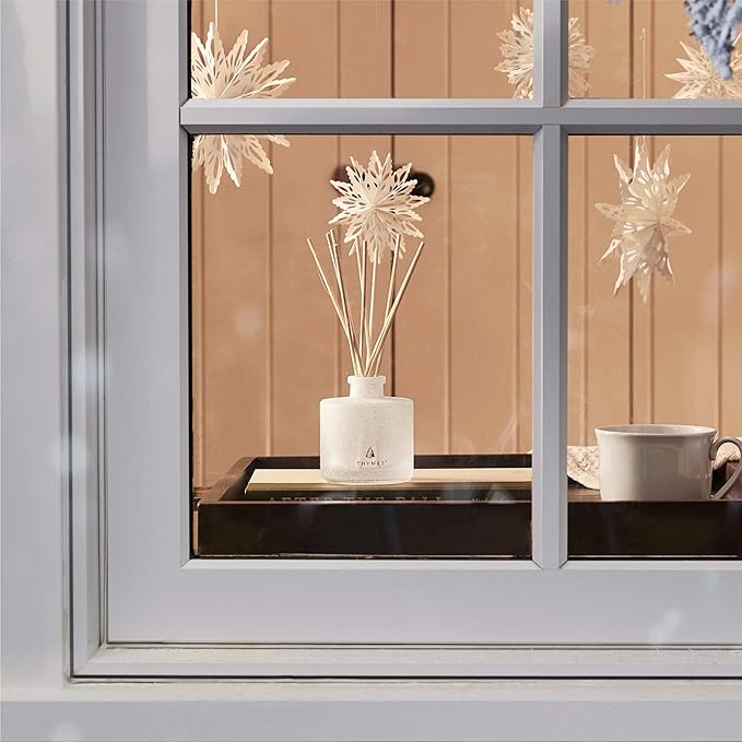 Thymes Frasier Fir Reed Diffuser Set – Includes Reeds, Fragrance Oil, and Frosted Glass Bottle – Fragrance Oil Diffuser – Room Fresheners – Luxury Home Decor – White (Flocked, 4 fl oz) - Bloomnest