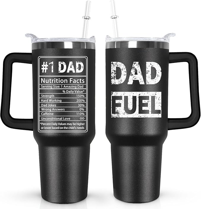 Ceovfoi 40 oz Dad Fuel Tumbler with Handle Lid and Straw,Black Dad Stainless Steel Cups Mug water Botter,Fathers Day Gift For Dad from Gaughter - Bloomnest