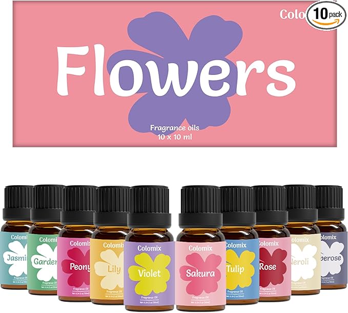 Floral Fragrance Oils Set, 10ml x 10, Scented Essential Oils for Diffusers for Home– Jasmine, Sakura, Rose Oil & More, Summer Fresh Scents for Candle Making, Soap Making, Diffuser Oil Scents - Bloomnest