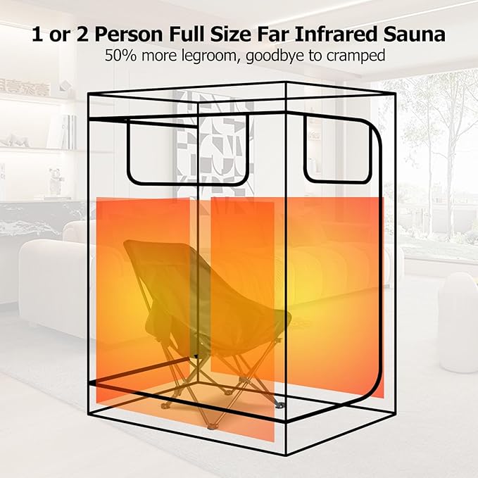 Smartmak Portable Infrared Sauna, 1-2 Person X-Large Infrared Sauna Box, Full Size Personal Home Sauna Tent, with Adjustable Folding Chair, Remote Control, LED Red Light (Black-2 Person) Smartmak