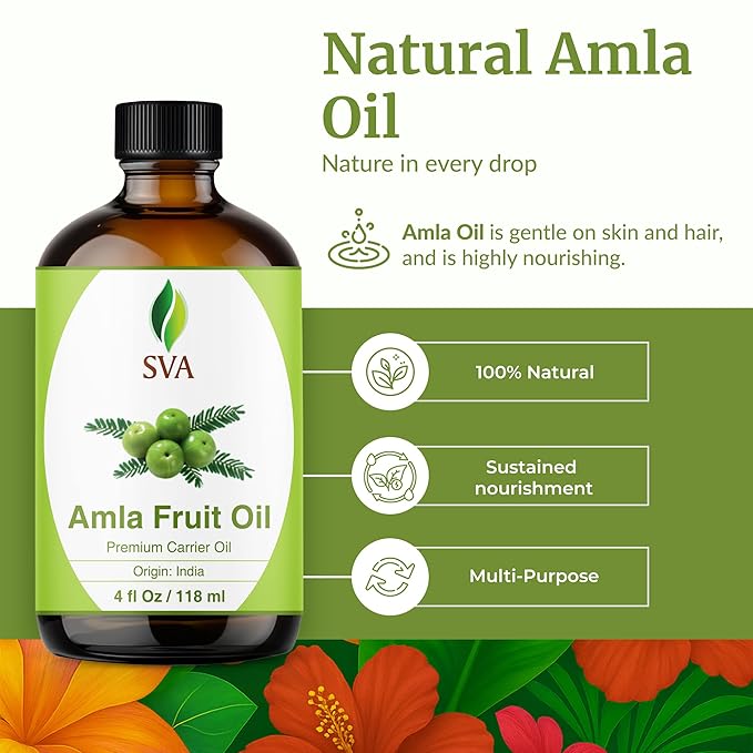 SVA Amla Oil 4oz (118ml) Premium Carrier Oil With Dropper For Hair Care, Hair Oiling, Scalp Massage, & Skin Care - Bloomnest