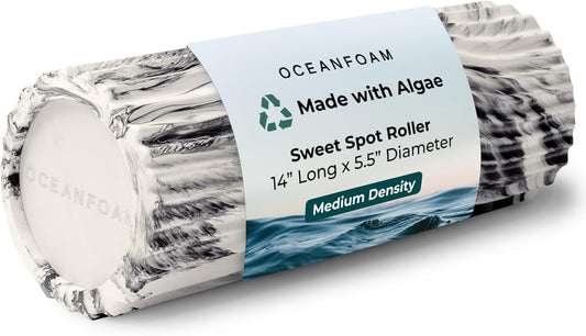 Oceanfoam Sweet Spot Medium Exercise Foam Roller 14"x5.5" – Medium Density Foam Roller for Physical Therapy, Deep Tissue Massage, Yoga, Pilates, Classic Exclusive Wave Texture (Black Marbled)