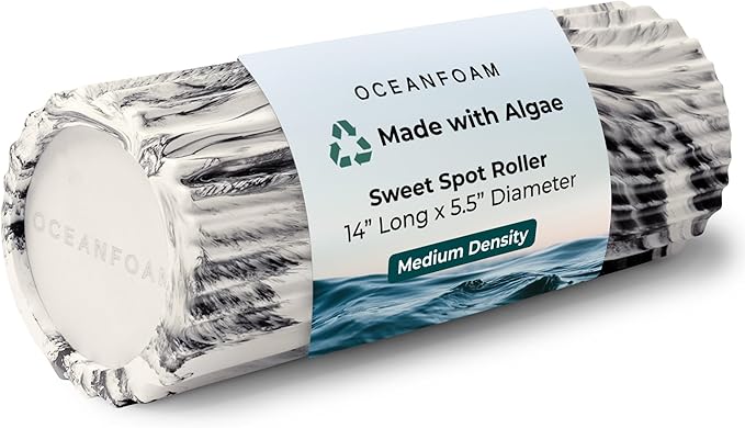 Oceanfoam Sweet Spot Medium Exercise Foam Roller 14"x5.5" – Medium Density Foam Roller for Physical Therapy, Deep Tissue Massage, Yoga, Pilates, Classic Exclusive Wave Texture (Black Marbled) - Bloomnest
