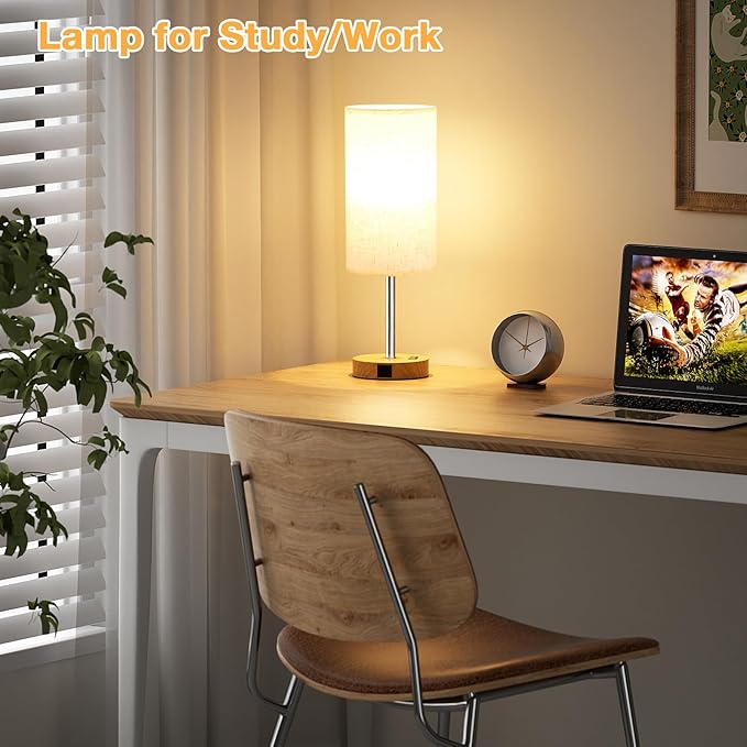 Dicoool Touch Bedside Table Lamp with USB - 3 Way Dimmable Wood Lamp for Bedroom Nightstand, Desk Lamp with Charging Station for Dorm, Office, Kids Room, Living Room - Bloomnest