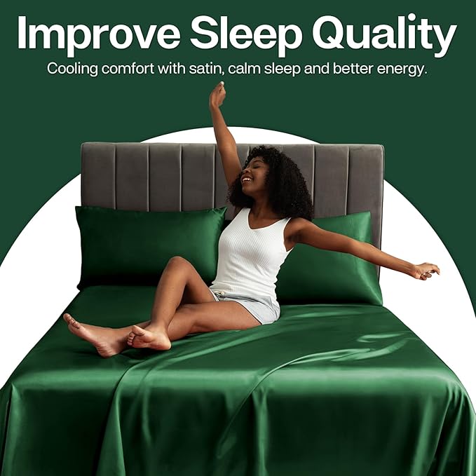 MR&HM Satin Pillowcase for Hair and Skin, Silk Satin Pillowcase 2 Pack, King Size Pillow Cases Set of 2, Silky Pillow Cover with Envelope Closure (20x36, Dark Green) - Bloomnest