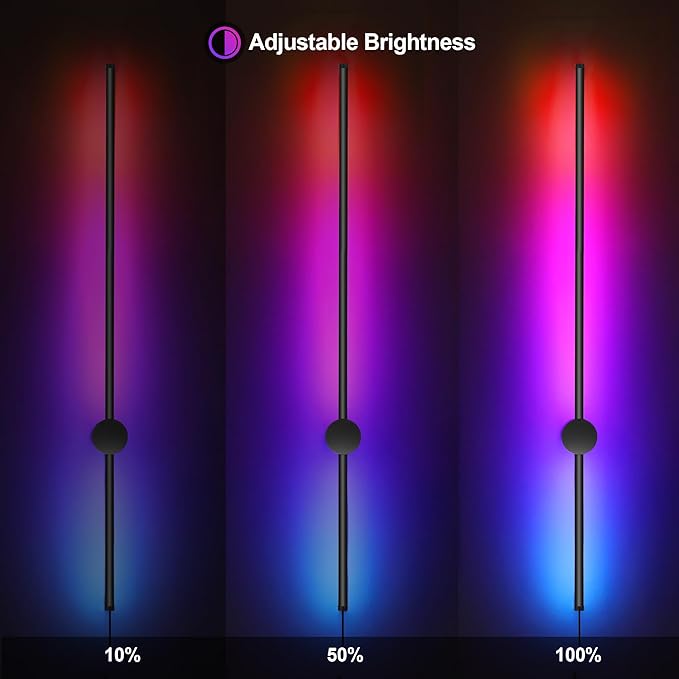 RGB LED Wall Sconces Set of Two with Remote, 15 Color Modes, Dimming, DIY 180° Rotate, Black Plug in Wall Sconces with Warm Light, Dynamic Multicolor Ambience Lights, Plug in Wall Light, 39.4 Inches - Bloomnest