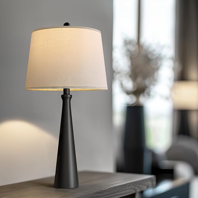 Oneach 25.75" Table Lamps for Living Room, Bedside Lamp 3-Way Dimmable Touch Control, Modern Black Nightstand Lamp with Fabric Shade, Vintage Table Lamp for Bedroom, Bulb Included - Bloomnest