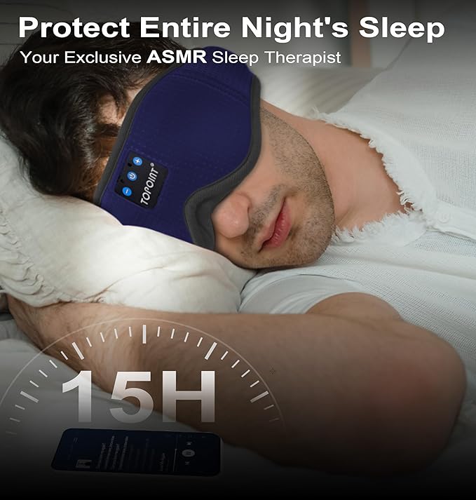 Sleep Mask with Headphones Bluetooth 5.4, TOPOINT 3D Eye Mask Blackout Breath Silk for Side Sleepers Women Men, Sleep Headphones Earphones HD Speaker Microphone for Travel Meditation Gift, CPAP Users - Bloomnest