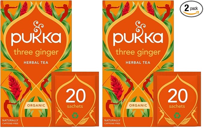 Pukka Organic Herbal Tea Ginger Herbal Teas Three Ginger Tea with Galangal & Turmeric 20 Tea Bags (Pack of 2) - Bloomnest