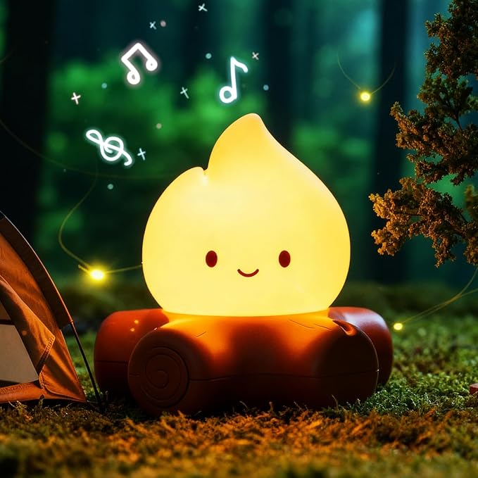 Campfire Night Light, Cute Bonfire Gifts, Silicone Night Light with Candle Mode, 5 White Noise Mode, Rechargeable Bedroom Decor, Gift for Children, Teens, Adults, Halloween, Christmas & Birthdays - Bloomnest