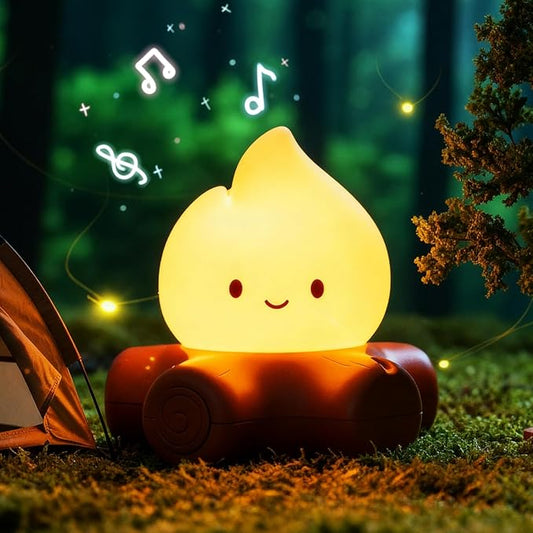 Campfire Night Light, Cute Bonfire Gifts, Silicone Night Light with Candle Mode, 5 White Noise Mode, Rechargeable Bedroom Decor, Gift for Children, Teens, Adults, Halloween, Christmas & Birthdays - Bloomnest