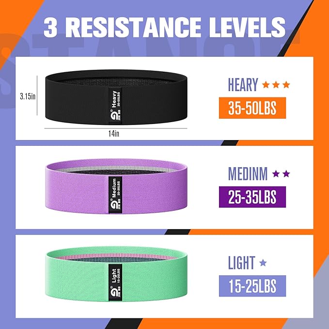 Fabric Resistance Bands Set – Booty Bands for Legs & Glutes, 3 Resistance Levels, Non-Slip Workout Bands for Women & Men, Ideal for Yoga, Pilates, Fitness, and Home Workouts - Bloomnest