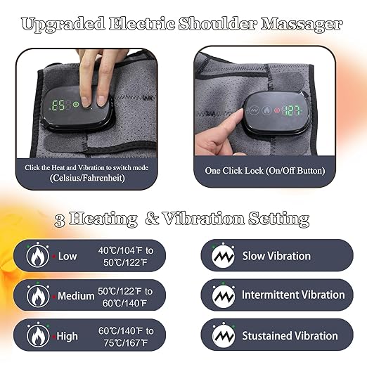 Heated Shoulder Wrap with Massage, Portable Heated Shoulder Brace for Women Men, Cordless Vibration Shoulder Heating Pad for Neck and Shoulder, 3 Heating Setting Shoulder Massager Wrap Braces - Bloomnest