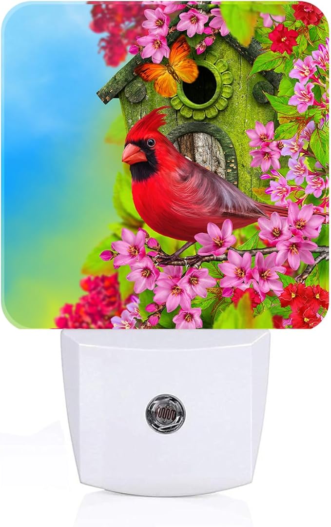 Red Cardinal Night Light,Plug-in Night Lights with Dusk to Dawn Sensor for Stairway,Hallway,Bedroom Sleep Friendly Ideal for Women/Girls/Boys Gift,0.5w - Bloomnest