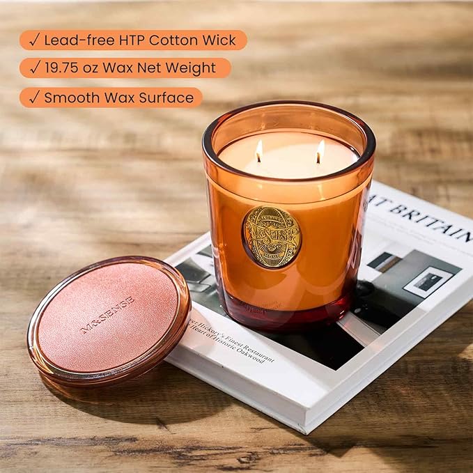 M&SENSE Large Two-Wick Soy Candle | Noir Air& Neon Orange | 19.8 oz, 120H Burn Time | Luxury Scented Candle for Relaxation, Gifting, Home Décor | Ideal for Bedroom, Office, Party Ambiance - Bloomnest