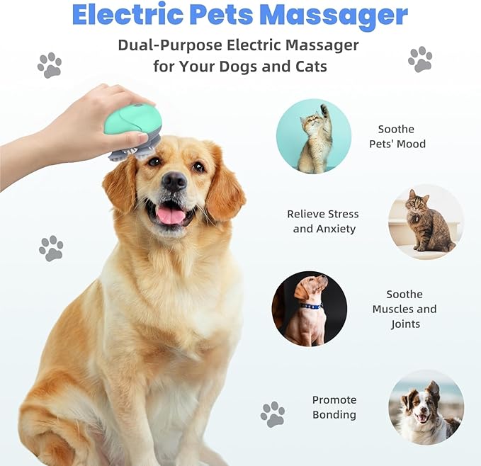 Electric Scalp Massager for Men Women, Handheld Cat Dog Pet Head Massager with 4 Massage Heads, 3 Speeds, Waterproof, for Hair Growth, Soothing Muscles Joints, Stress Relax(Green) Bloomnest