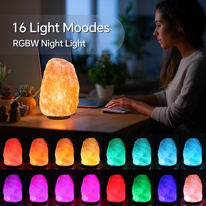 Himalayan Salt Lamp - 9-11 Inch 11-15 lbs, Natural Pink Large Salt Rock Lamp with Remote Control, 16 Color-Changing LED, USB-Powered Night Light for Home, Office, Bedroom, Yoga Decor