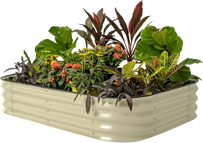 Vego garden Raised Garden Bed Kit, 11" Tall 6 in 1 Modular Metal Raised Planter Bed for Vegetables Flowers Patio Ground Planter Box, Pearl White - Bloomnest