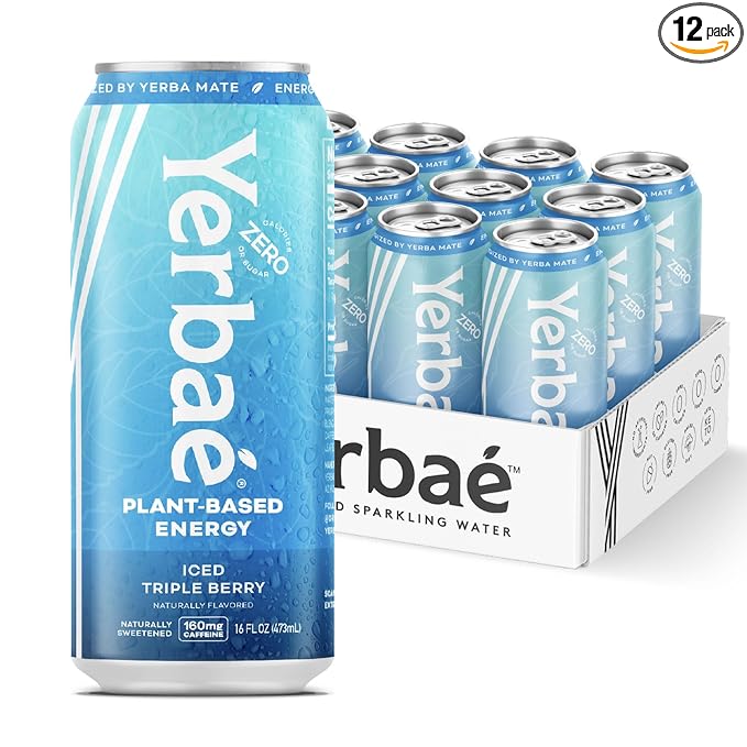 Yerbaé Energy Beverage - Iced Triple Berry, 0 Sugar, 0 Calories, 0 Carbs, Energized by Yerba Mate. Yerbae is a Plant-Based, Healthy Alternative to Sugary Energy Drinks, 16oz cans (12 Pack) - Bloomnest