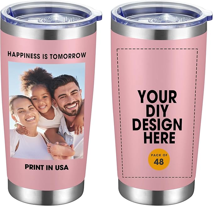 Personalized Custom Tumbler Print in USA 48 Pcs 20oz Stainless Steel Coffee Cup with Lid & Straw Double Wall Insulated Tumbler with Colorful Text Logo Photo - Bloomnest