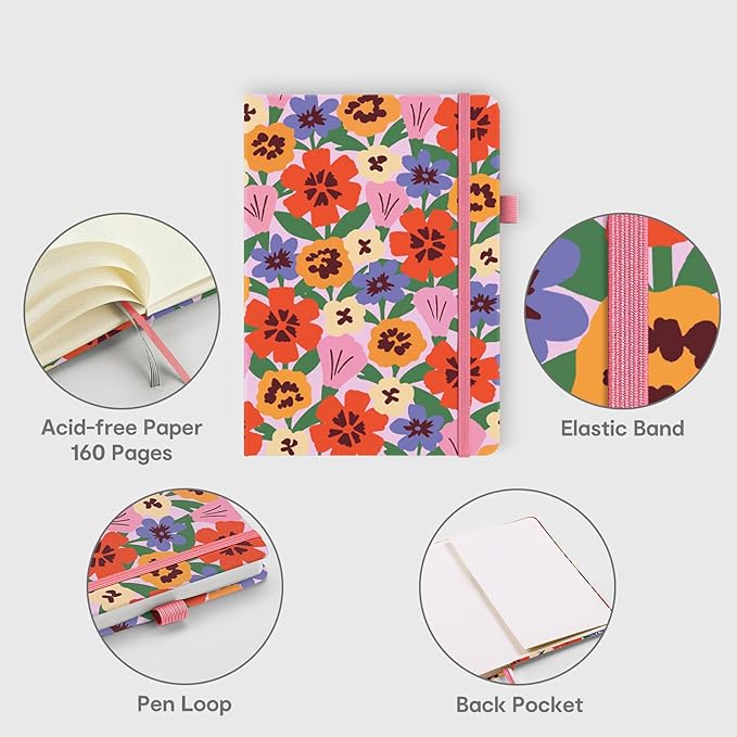 &And Per Se Dotted Journal Notebook, A5 Hardcover Bullet Dotted Journal, 160 Pages 100 gsm Thick Paper, 3 Sheets of Stickers Included - 5.7'' x 8'' (Elegant Florals)