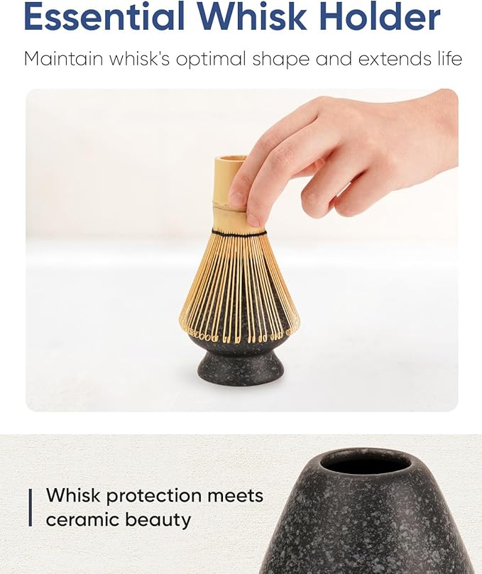 7 Pcs Matcha Kit Set, Matcha Whisk and Bowl with Spout, Powder Sifter, Whisk Holder, Bamboo Scoop and Scoop Rest, Perfect Prepare Tools for Making Matcha Tea (Charcoal Grey) - Bloomnest