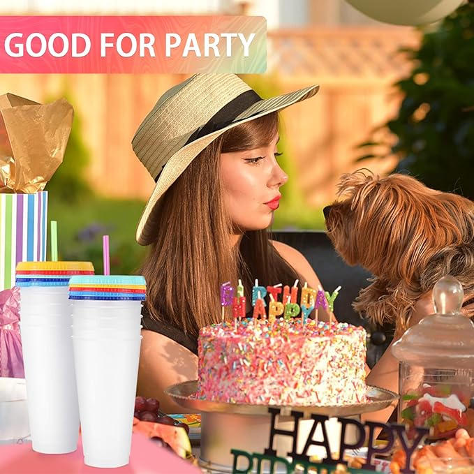 Honeydak 30 Pack Tumbler with Straw and Lid Bulk Water Bottle Iced Coffee Travel Mug Cup Reusable Plastic Cups for Party Birthdays 24-27 oz (Stylish Color) - Bloomnest