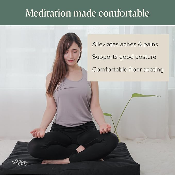 Mindful & Modern Zabuton Meditation Mat - Cotton Filled Yoga and Meditation Pad - Zabuton Meditation Cushion for Kneeling and Sitting Support - Large Rectangular Sitting Floor Pillow for Bench or Zafu - Bloomnest