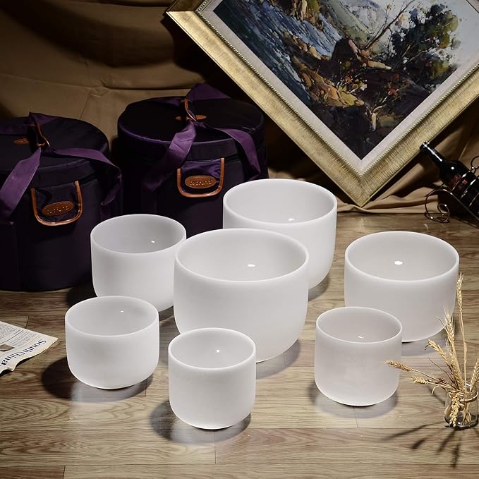 TOPFUND 6-12 inch 432Hz Chakra Set of 7 Crystal Singing Bowls with Heavy Duty Carrying Case and Singing Bowl Mallets - Bloomnest