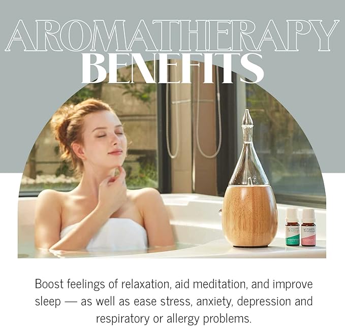 Raindrop 2.0 Nebulizing Diffuser for Essential Oil Aromatherapy Light-Colored Wood Base