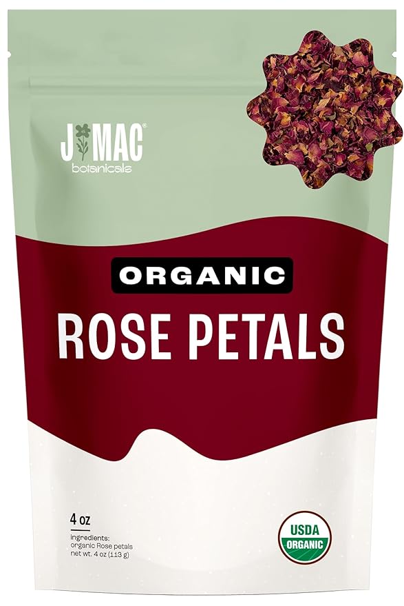 J MAC BOTANICALS, Organic Rose Petals (4 oz) Certified USDA Organic, edible, culinary grade dry rose petals, rose petals for herbal tea, cooking and crafts - Bloomnest