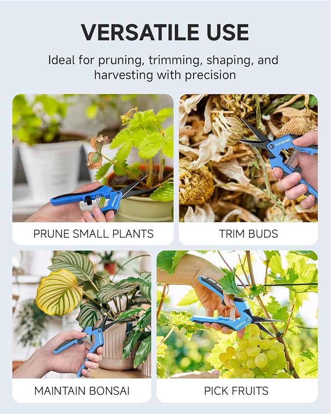 Fondwell 6.5" Pruning Shears Trimming Scissors: 2 Pack of Non-Stick Gardening Scissors - Reliable Garden Snips for Managing Small Plants - Bloomnest