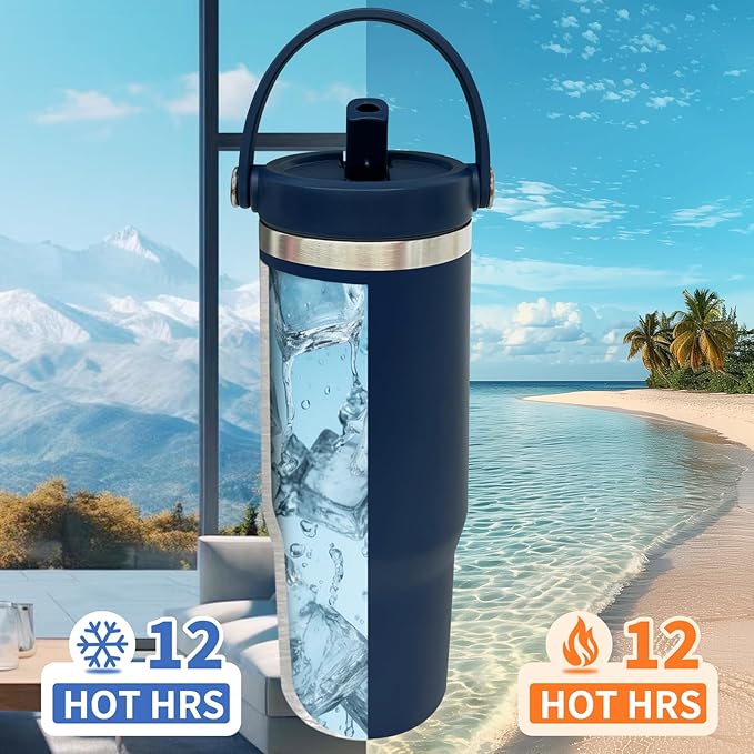 30 oz Tumbler Bulk with Top Handle, Double Wall Vacuum Insulated Tumbler with Flip Straw, Travel Coffee Mug 30oz Powder Coated Cup for Laser Engraving (Navy,4 pack)