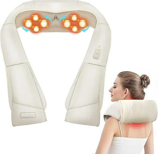 Joyset Shiatsu Neck and Back Massager with Heat,Electric Shoulder Massager for Pain Relief Deep Tissue,3D Kneading Massage with Cloth Cover Easy to Clean (Khaki) - Bloomnest